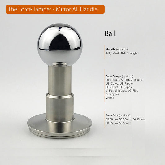 The Force Tamper Automatic Impact Adjustable Constant Pressure and Auto-leveling Coffee Tamper Black Aluminum Mirror Ball Handle Set Pro