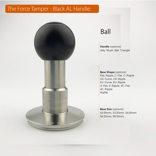 The Force Tamper Automatic Impact Adjustable Constant Pressure and Auto-leveling Coffee Tamper Black Aluminum Matte Ball Handle Set Pro