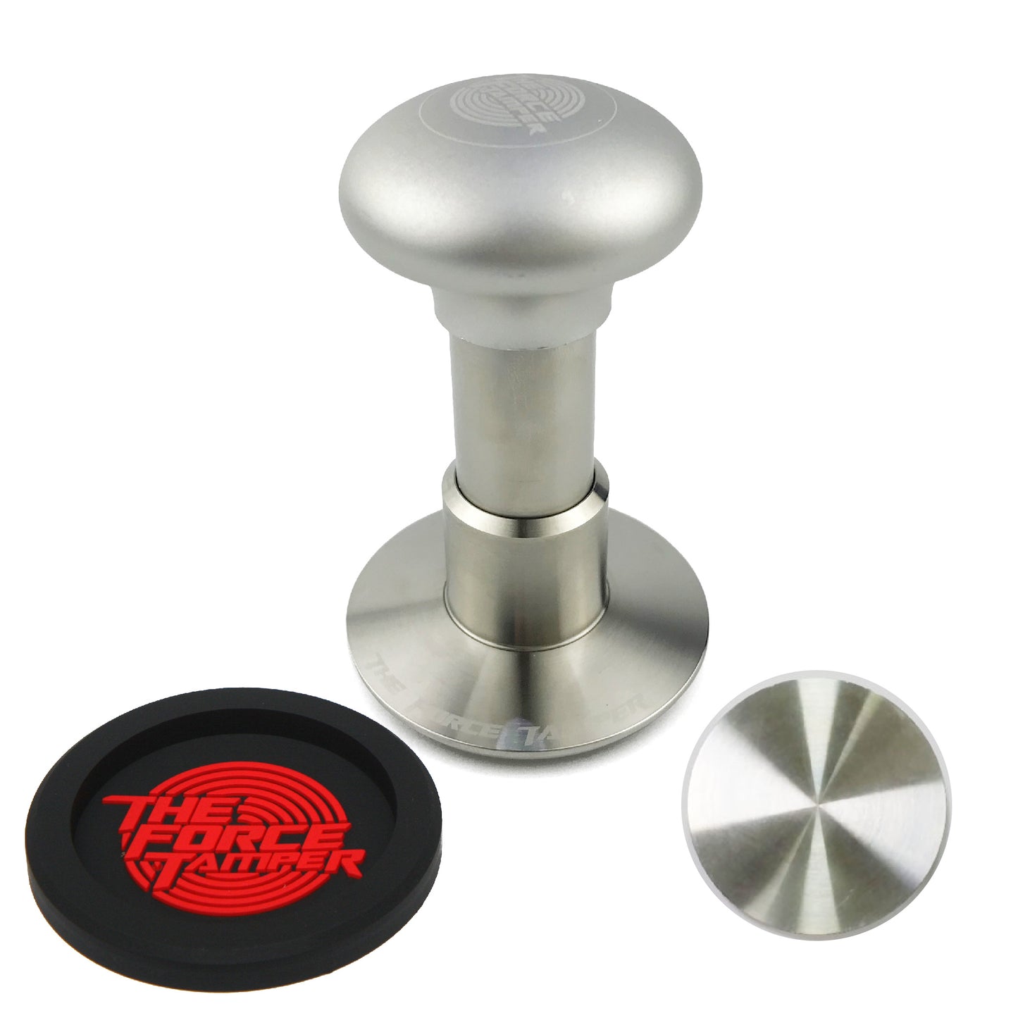 Automatic Impact-Adjustable Constant Pressure-Autoleveling Matte Silver Jellyfish AL Handle Coffee Tamper