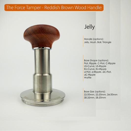 The Force Tamper Automatic Impact Adjustable Constant Pressure and Autoleveling Coffee Tamper Reddish Brown JellyFish Wooden Handle Set Pro