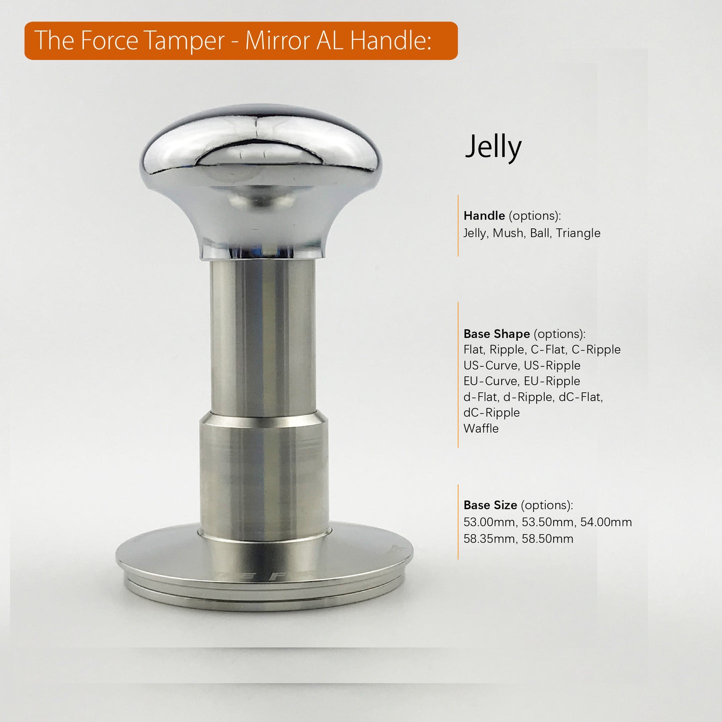 Automatic Impact-Adjustable Constant Pressure-Autoleveling Mirror Silver Jellyfish AL Handle Coffee Tamper