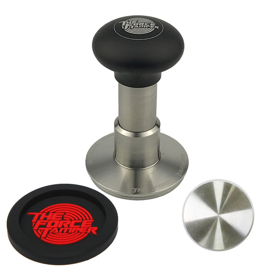 The Force Tamper Automatic Impact Adjustable Constant Pressure and Auto-leveling Coffee Tamper Black Aluminum Matte Jellyfish Handle Set Pro