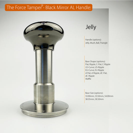 The Force Tamper Automatic Impact Adjustable Constant Pressure and Autoleveling Coffee Tamper Black Mirror Jellyfish AL Handle Set Pro