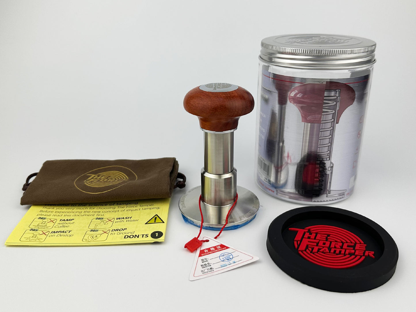Automatic Impact-Adjustable Constant Pressure-Autoleveling Reddish Brown JellyFish Wooden Handle Coffee Tamper