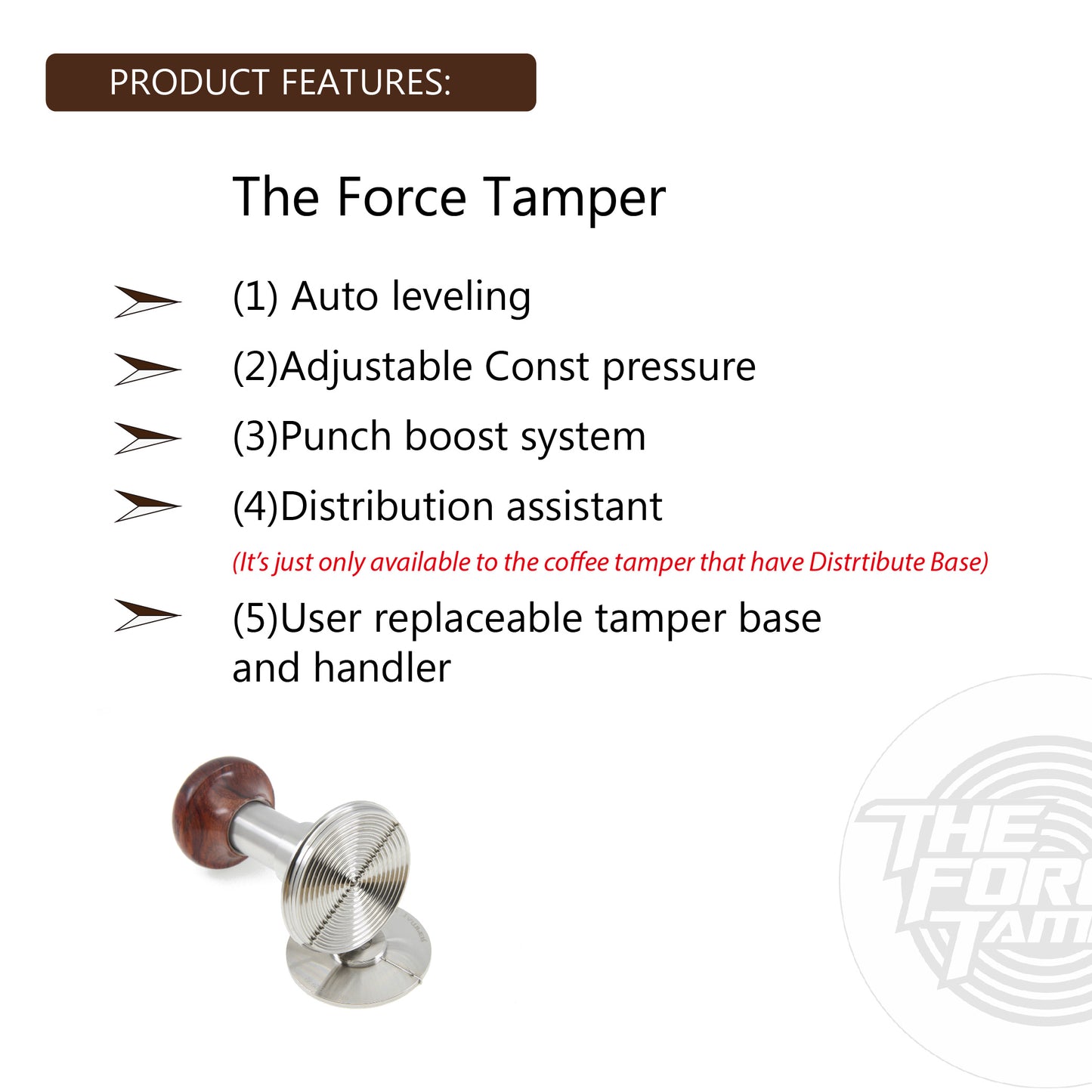 Automatic Impact-Adjustable Constant Pressure-Autoleveling Reddish Brown JellyFish Wooden Handle Coffee Tamper