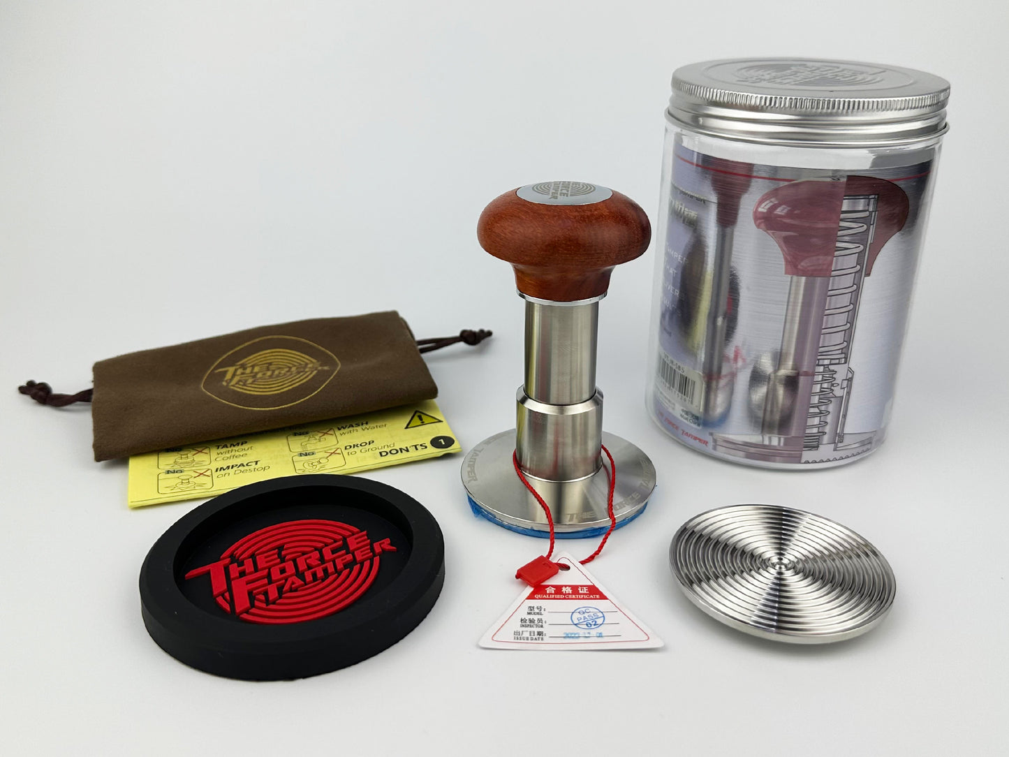 Automatic Impact-Adjustable Constant Pressure-Autoleveling Reddish Brown JellyFish Wooden Handle Coffee Tamper