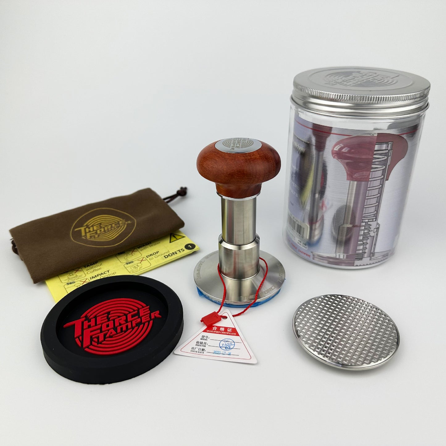 Automatic Impact-Adjustable Constant Pressure-Autoleveling Reddish Brown JellyFish Wooden Handle Coffee Tamper