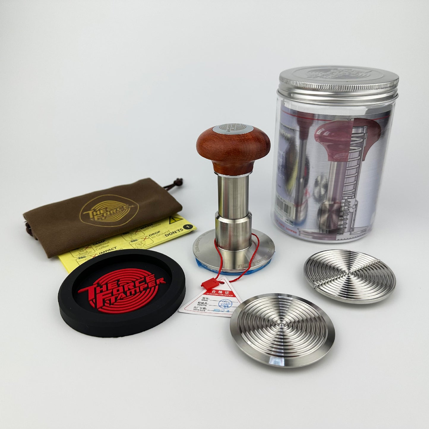Automatic Impact-Adjustable Constant Pressure-Autoleveling Reddish Brown JellyFish Wooden Handle Coffee Tamper