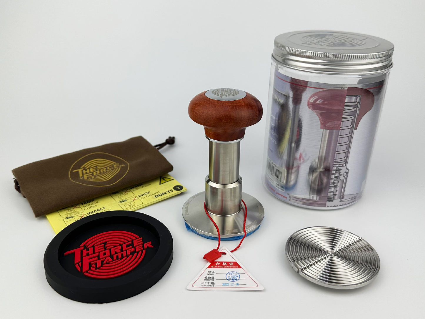 Automatic Impact-Adjustable Constant Pressure-Autoleveling Reddish Brown JellyFish Wooden Handle Coffee Tamper
