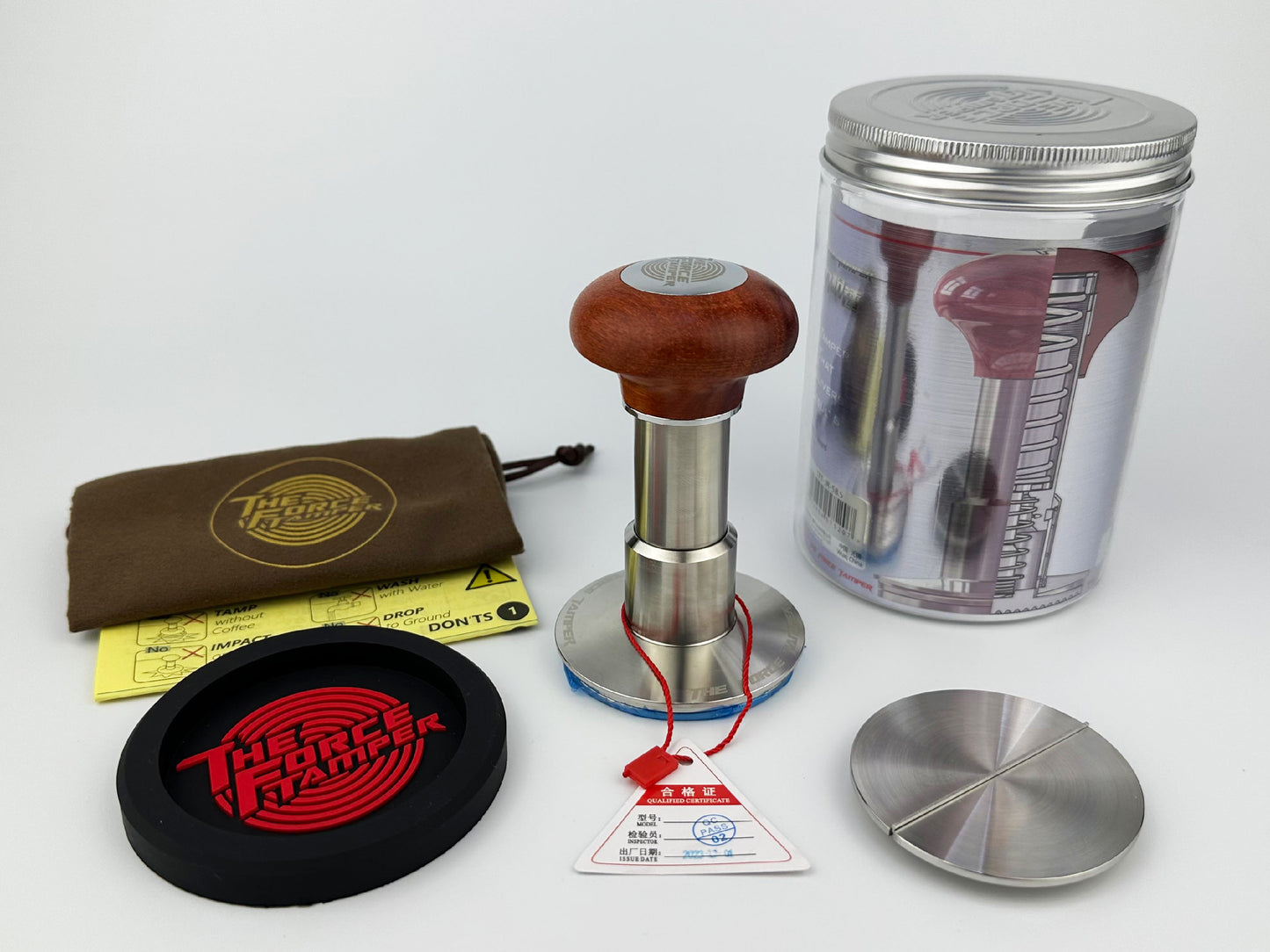 Automatic Impact-Adjustable Constant Pressure-Autoleveling Reddish Brown JellyFish Wooden Handle Coffee Tamper