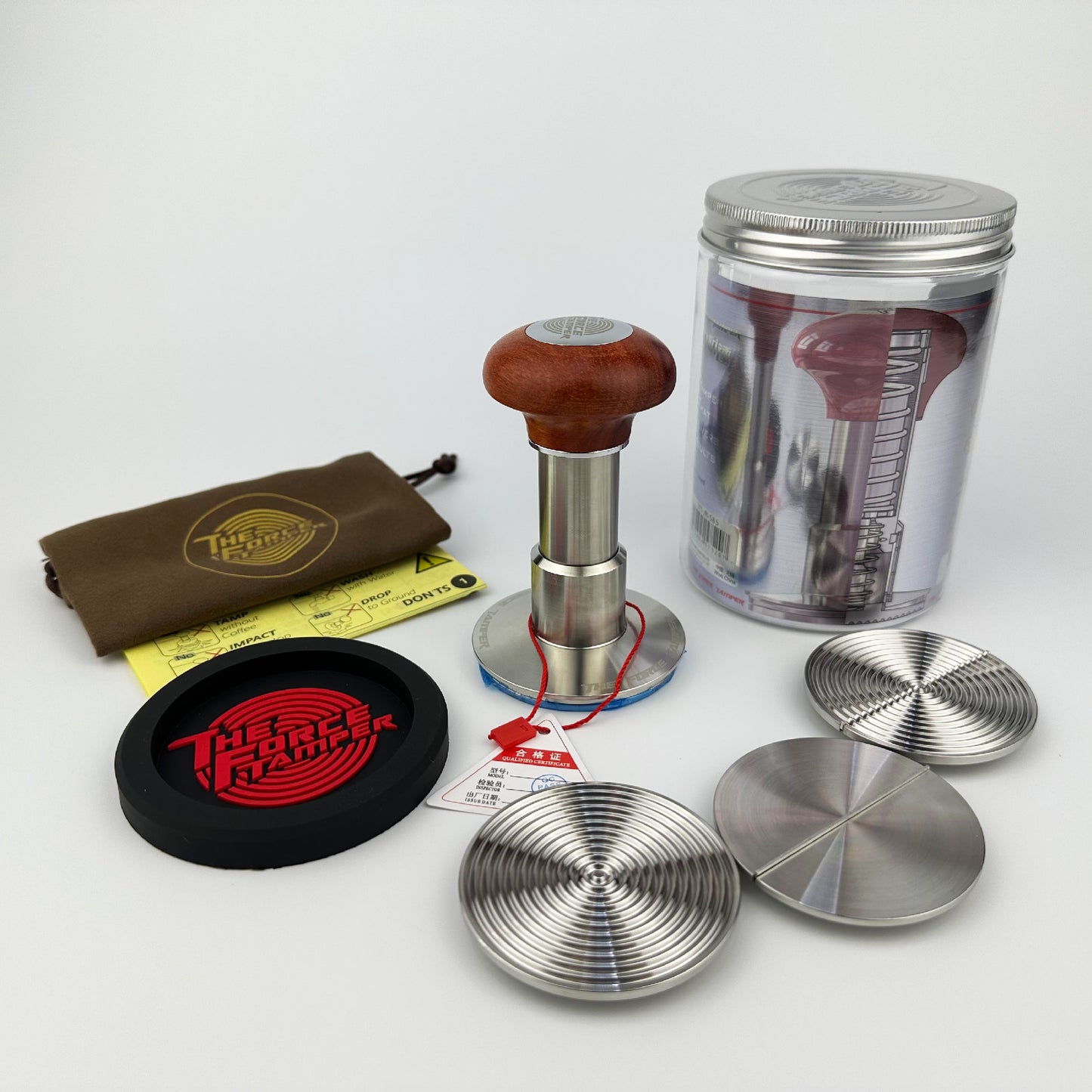 Automatic Impact-Adjustable Constant Pressure-Autoleveling Reddish Brown JellyFish Wooden Handle Coffee Tamper