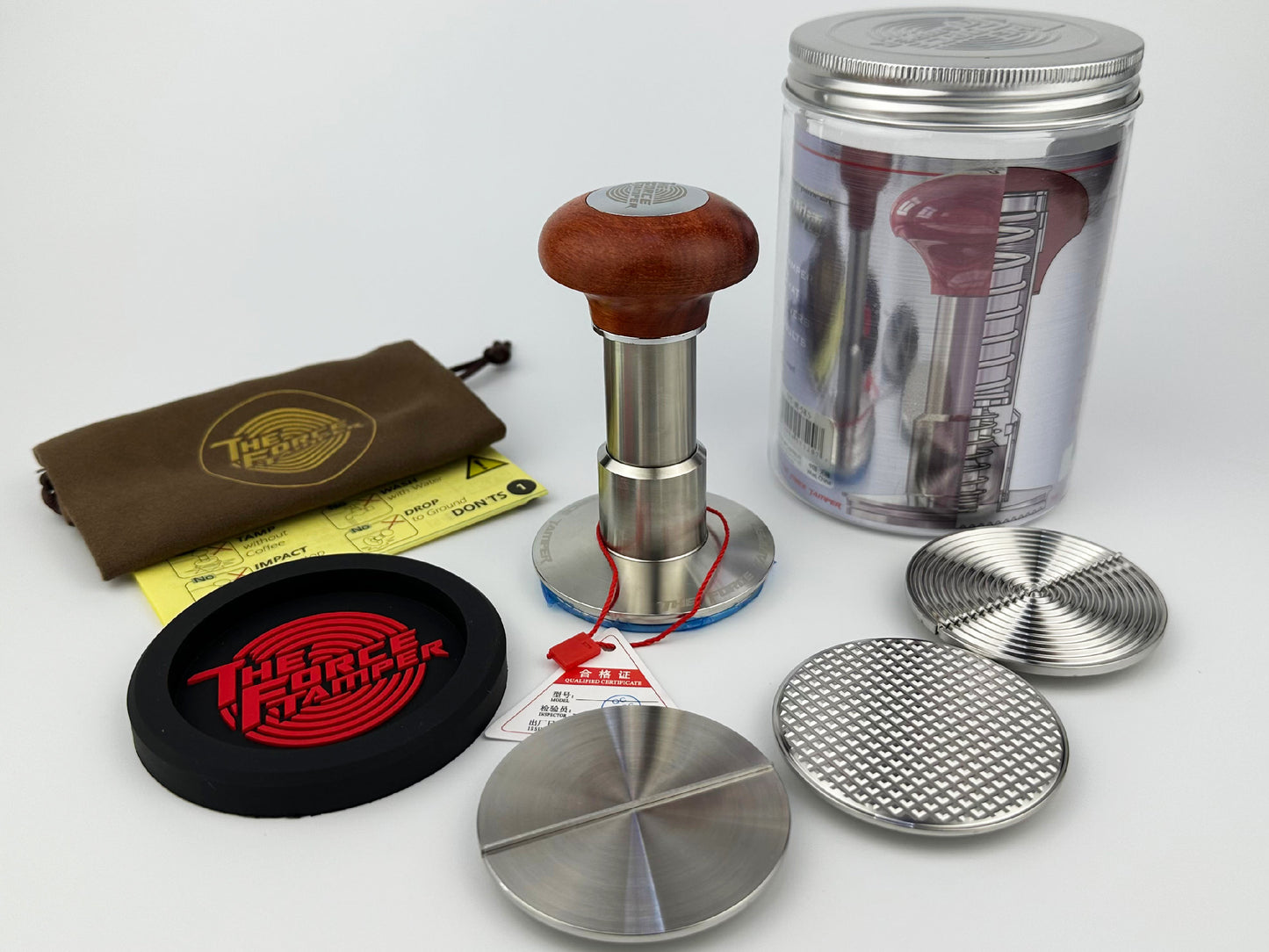 Automatic Impact-Adjustable Constant Pressure-Autoleveling Reddish Brown JellyFish Wooden Handle Coffee Tamper