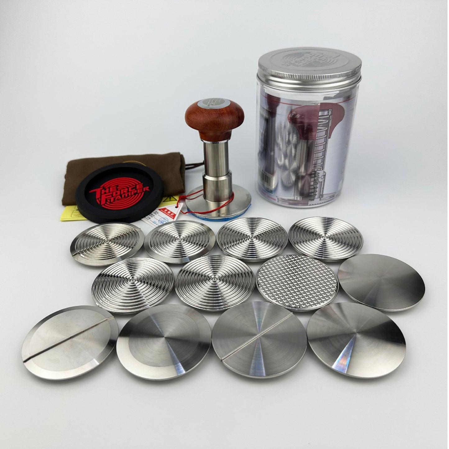 Automatic Impact-Adjustable Constant Pressure-Autoleveling Reddish Brown JellyFish Wooden Handle Coffee Tamper