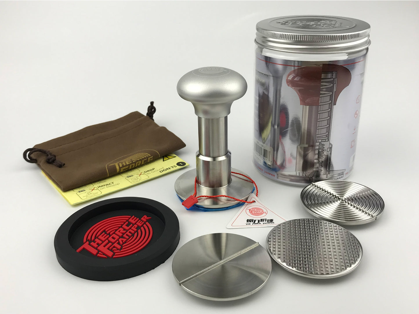 Automatic Impact-Adjustable Constant Pressure-Autoleveling Matte Silver Jellyfish AL Handle Coffee Tamper