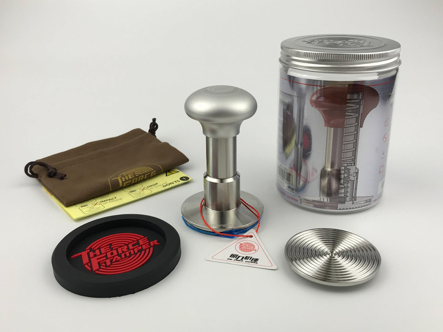 Automatic Impact-Adjustable Constant Pressure-Autoleveling Matte Silver Jellyfish AL Handle Coffee Tamper