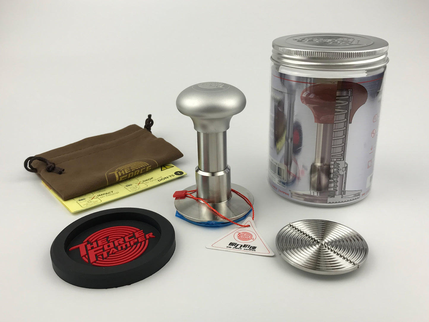 Automatic Impact-Adjustable Constant Pressure-Autoleveling Matte Silver Jellyfish AL Handle Coffee Tamper