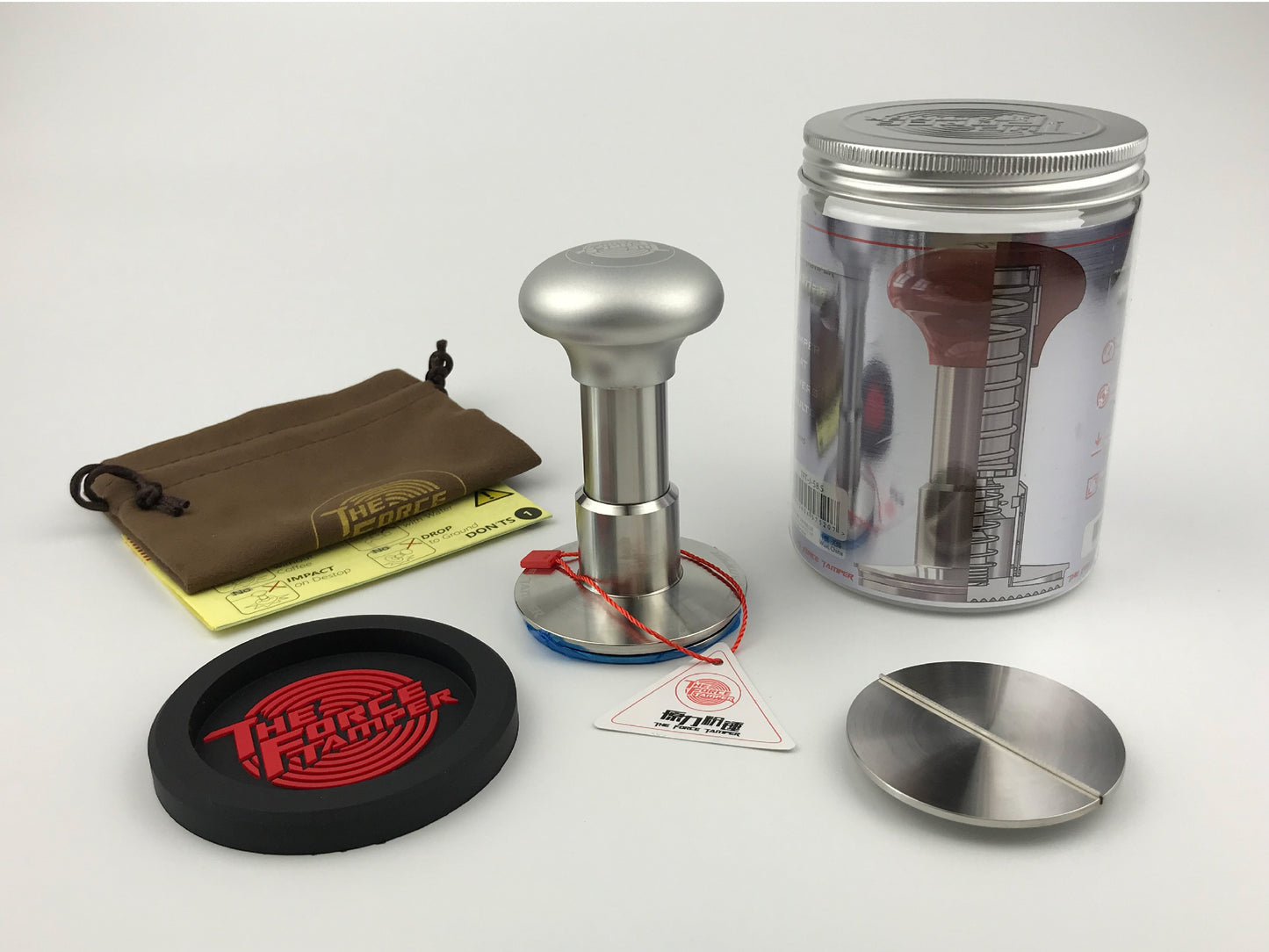 Automatic Impact-Adjustable Constant Pressure-Autoleveling Matte Silver Jellyfish AL Handle Coffee Tamper