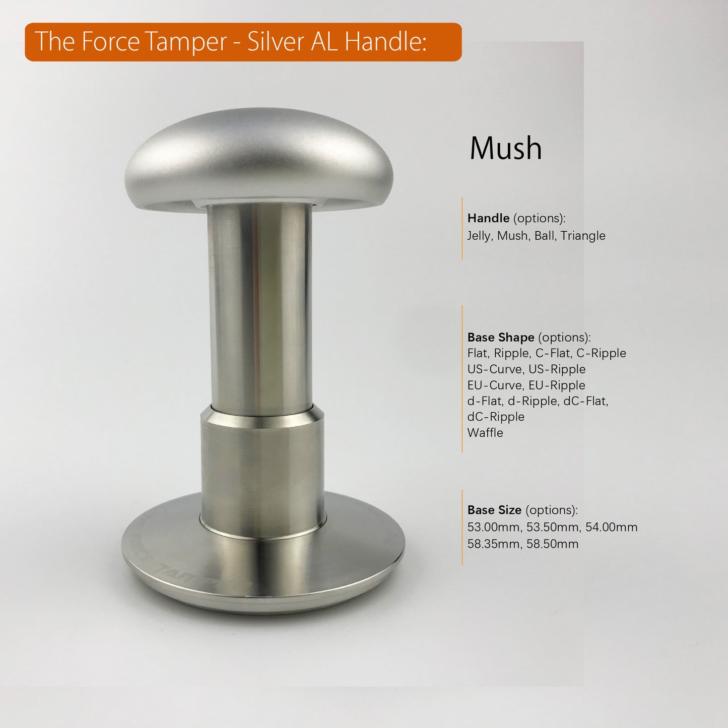 Automatic Impact-Adjustable Constant Pressure-Auto-leveling Silver Aluminum Matte Mushroom Handle Coffee Tamper